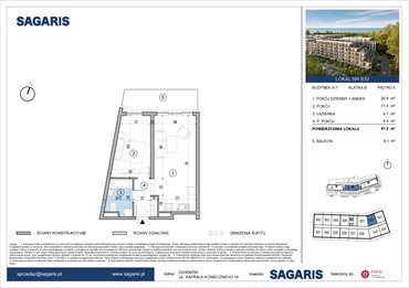 rzut mieszkanie na sprzedaż 41m2 mieszkanie Dziwnów, Kaprala Koniecznego 14