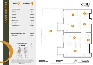 rzut mieszkanie na sprzedaż 80m2 mieszkanie Kraków, Lindego 5a