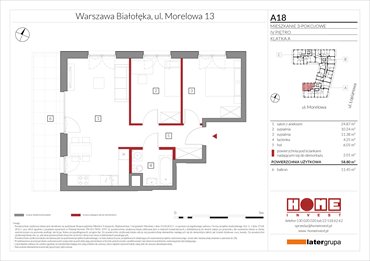 rzut mieszkanie na sprzedaż 59m2 mieszkanie Warszawa, Żerań, ul. Morelowa 13