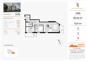 rzut mieszkanie na sprzedaż 63m2 mieszkanie Kraków, Prądnik Czerwony, Łepkowskiego 11