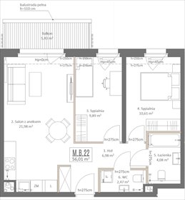 rzut mieszkanie na sprzedaż 56m2 mieszkanie Gdańsk, Osowa, Izydy