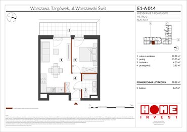 rzut mieszkanie na sprzedaż 38m2 mieszkanie Warszawa, Targówek, ul. Warszawski Świt