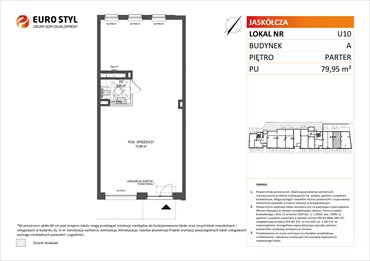 rzut lokal użytkowy na sprzedaż 80m2 lokal użytkowy Gdańsk, ul.Jaskółcza