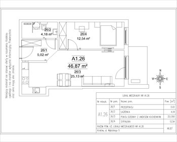 rzut mieszkanie na sprzedaż 47m2 mieszkanie Kraków, Krowodrza, Wybickiego 5