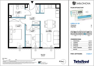 rzut mieszkanie na sprzedaż 52m2 mieszkanie Piaseczno, Jabłoniowa