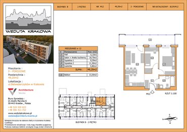 rzut mieszkanie na sprzedaż 49m2 mieszkanie Kraków, Krowodrza, Papierni Prądnickich 48