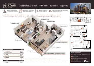 rzut mieszkanie na sprzedaż 88m2 mieszkanie Szczecin, Centrum, al. Wyzwolenia 70 / ul. Staszica 21