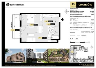 rzut mieszkanie na sprzedaż 43m2 mieszkanie Chorzów, 3 Maja 94'