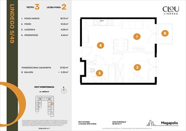 rzut mieszkanie na sprzedaż 38m2 mieszkanie Kraków, Lindego 5