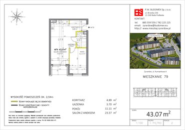 rzut mieszkanie na sprzedaż 43m2 mieszkanie Żyrardów, Rumiankowa 4