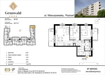 rzut mieszkanie na sprzedaż 66m2 mieszkanie Poznań, Grunwald, Wieruszowska 8