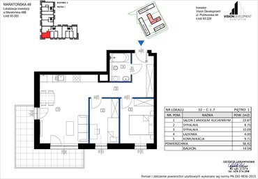 rzut mieszkanie na sprzedaż 56m2 mieszkanie Łódź, Retkinia, Maratońska 49C