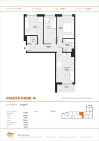 rzut mieszkanie na sprzedaż 71m2 mieszkanie Kraków, Mistrzejowice, Osiedle Piastów 63