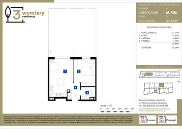 rzut mieszkanie na sprzedaż 43m2 mieszkanie Kraków, Bronowice Wielkie, Stelmachów