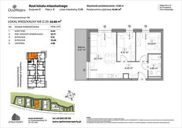 rzut mieszkanie na sprzedaż 54m2 mieszkanie Łódź, Widzew, Przybyszewskiego 292-300