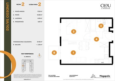 rzut mieszkanie na sprzedaż 38m2 mieszkanie Kraków, Lindego 5a