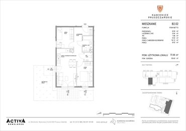 rzut mieszkanie na sprzedaż 52m2 mieszkanie Pruszcz Gdański, ul. Grunwaldzka 71B, 71C