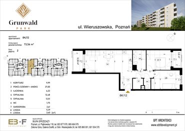 rzut mieszkanie na sprzedaż 74m2 mieszkanie Poznań, Grunwald, Wieruszowska 8