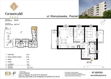 rzut mieszkanie na sprzedaż 66m2 mieszkanie Poznań, Grunwald, Wieruszowska 8