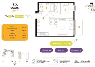 rzut mieszkanie na sprzedaż 38m2 mieszkanie Kraków, Prądnik Biały, Banacha 28-34