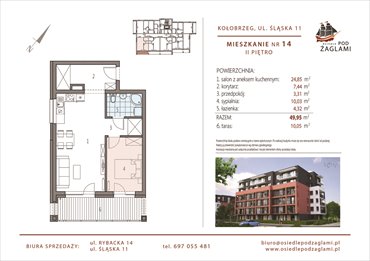 rzut mieszkanie na sprzedaż 50m2 mieszkanie Kołobrzeg, Śląska 11