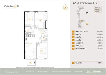 rzut mieszkanie na sprzedaż 88m2 mieszkanie Kraków, Rzemieślnicza 22-24