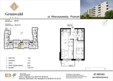 rzut mieszkanie na sprzedaż 45m2 mieszkanie Poznań, Grunwald, Wieruszowska 8