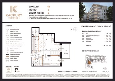 rzut mieszkanie na sprzedaż 56m2 mieszkanie Warszawa, Rembetów, Kacpury 11