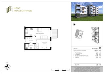 rzut mieszkanie na sprzedaż 40m2 mieszkanie Konstantynów Łódzki, Kosynierów 10 B