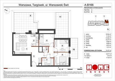 rzut mieszkanie na sprzedaż 74m2 mieszkanie Warszawa, Targówek, ul. Warszawski Świt 12