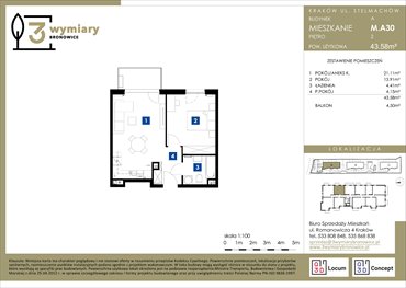 rzut mieszkanie na sprzedaż 44m2 mieszkanie Kraków, Bronowice Wielkie, Stelmachów