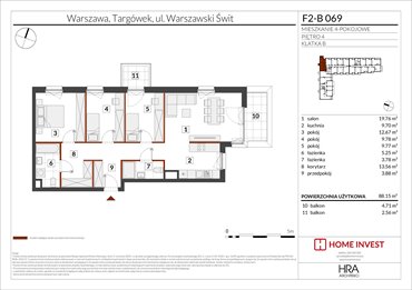 rzut mieszkanie na sprzedaż 88m2 mieszkanie Warszawa, ul. Warszawski Świt