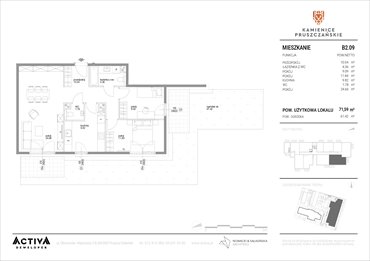 rzut mieszkanie na sprzedaż 72m2 mieszkanie Pruszcz Gdański, ul. Grunwaldzka 71B, 71C