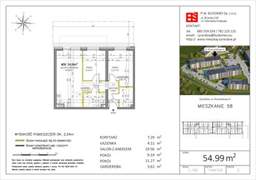 rzut mieszkanie na sprzedaż 55m2 mieszkanie Żyrardów, Rumiankowa 4