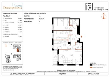rzut mieszkanie na sprzedaż 80m2 mieszkanie Kraków, Bieżanów, Drożdżowa