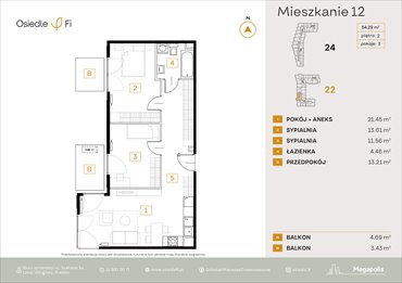 rzut mieszkanie na sprzedaż 64m2 mieszkanie Kraków, Rzemieślnicza 22-24