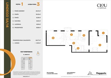 rzut mieszkanie na sprzedaż 65m2 mieszkanie Kraków, Lindego 5a