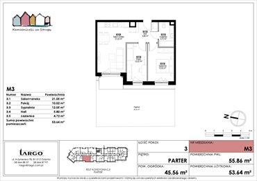 rzut mieszkanie na sprzedaż 54m2 mieszkanie Rumia, Kosynierów 9