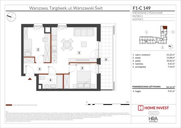 rzut mieszkanie na sprzedaż 54m2 mieszkanie Warszawa, ul. Warszawski Świt