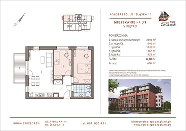 rzut mieszkanie na sprzedaż 58m2 mieszkanie Kołobrzeg, Śląska 11