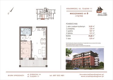 rzut mieszkanie na sprzedaż 41m2 mieszkanie Kołobrzeg, Śląska 11