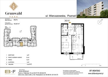 rzut mieszkanie na sprzedaż 45m2 mieszkanie Poznań, Grunwald, Wieruszowska 8