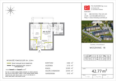 rzut mieszkanie na sprzedaż 43m2 mieszkanie Żyrardów, Rumiankowa 4