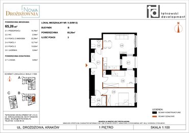 rzut mieszkanie na sprzedaż 65m2 mieszkanie Kraków, Bieżanów, Drożdżowa