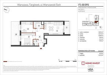 rzut mieszkanie na sprzedaż 59m2 mieszkanie Warszawa, ul. Warszawski Świt