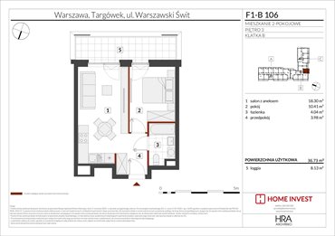 rzut mieszkanie na sprzedaż 37m2 mieszkanie Warszawa, ul. Warszawski Świt