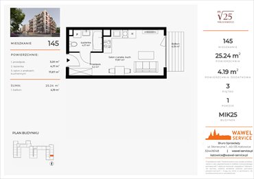 rzut mieszkanie na sprzedaż 25m2 mieszkanie Katowice, Mikusińskiego 25