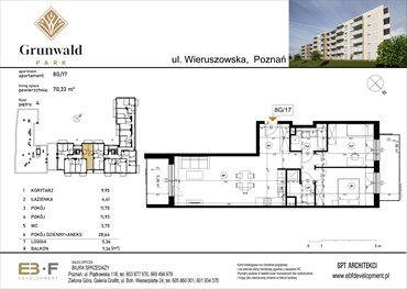 rzut mieszkanie na sprzedaż 70m2 mieszkanie Poznań, Grunwald, Wieruszowska 8