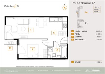 rzut mieszkanie na sprzedaż 43m2 mieszkanie Kraków, Rzemieślnicza 22-24