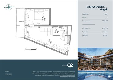 rzut mieszkanie na sprzedaż 43m2 mieszkanie Pobierowo, Karola Borka 6